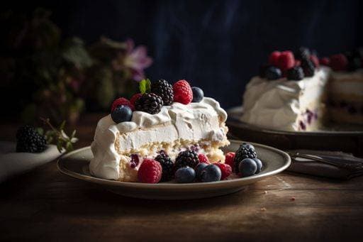 RECORD DATE NOT STATED An AI-generated illustration of a delicious white cake topped with fresh berries. *** An&Verkauf AI generiert illustrierung des einer Köstlich weiß Kuchen topped mit Frisch Beeren 19219418