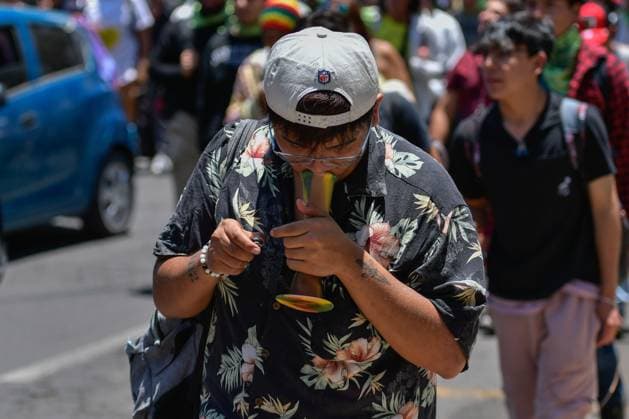 World Cannabis Day in State of Mexico April 20 , 2023 Toluca , Mexico : Thousands of young people and adults took to the streets of the city where they participated in the 5th cannabis walk in commemoration of World Cannabis Day, demanding its legalization as a plant for recreational purposes. on April 20, 2023 in Toluca, MÃ xico. (Photo by Arturo Hernandez Eyepix Group) Copyright: xArturoxHernandezx xEyepixxGroupx AH_200423_14