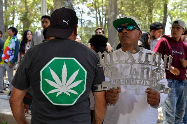 World Cannabis Day in State of Mexico April 20 , 2023 Toluca , Mexico : Thousands of young people and adults took to the streets of the city where they participated in the 5th cannabis walk in commemoration of World Cannabis Day, demanding its legalization as a plant for recreational purposes. on April 20, 2023 in Toluca, MÃ xico. (Photo by Arturo Hernandez Eyepix Group) Copyright: xArturoxHernandezx xEyepixxGroupx AH_200423_06