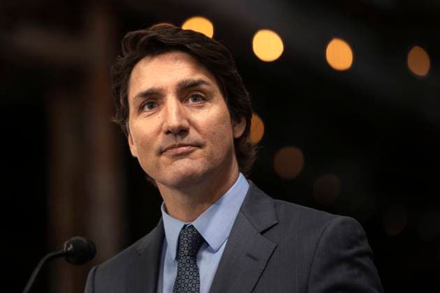 April 21, 2023, St. Thomas, ON, Canada: Prime Minister Justin Trudeau attends a news conference announcing the construction of an electric vehicle battery production plant by Volkswagen Group™s battery company PowerCo SE in St. Thomas, Ontario Friday, April 21, 2023. St. Thomas Canada  - ZUMAc35_ 20230421_zaf_c35_086 Copyright: xTaraxWaltonx