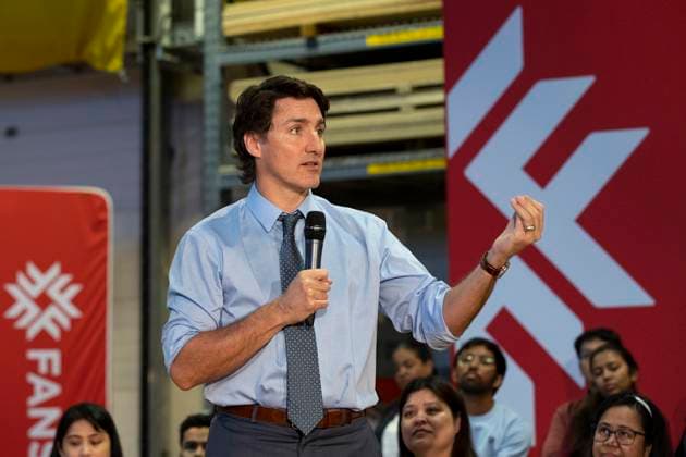 April 21, 2023, London, ON, Canada: Prime Minister Justin Trudeau speaks during a town hall with students and faculty at Fanshawe College in London, Ontario Friday, April 21, 2023. London Canada  - ZUMAc35_ 20230421_zaf_c35_091 Copyright: xTaraxWaltonx
