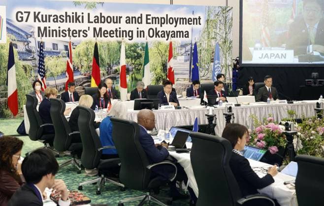 News Themen der Woche KW16 News Bilder des Tages G-7 labor ministers meeting in Kurashiki A two-day meeting of the Group of Seven labor and employment ministers begins in Kurashiki, Okayama Prefecture, western Japan, on April 22, 2023.  A14AA0001419093P
