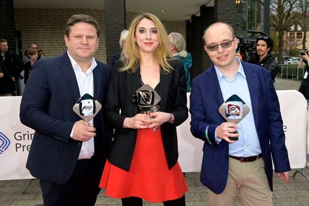Georg Heil, Lisa Wandt und Silvio Duwe bei der 59. Verleihung des Grimme Preises 2023 im Theater der Stadt Marl. Marl, 21.04.2023