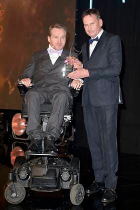 Samuel Koch und Peter Illmann bei der Verleihung der Goldenen Sonne 2023 während der Sonnenklar.TV Gala im Wunderland Kalkar. Kalkar, 22.04.2023
