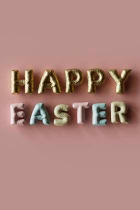 Three dimensional render of inflatable letters spelling phrase Happy Easter, GCAF00276