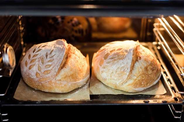 Freshly baked sourdough bread in oven property released, ONAF00474
