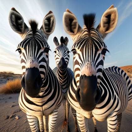 RECORD DATE NOT STATED An AI generated illustration of zebras standing in a desert landscape, looking directly at the camera *** An&Verkauf AI generiert illustrierung des zebras stehend ÊIn einer Wüste landscape, Schauen direkt im der Kamera 19213110