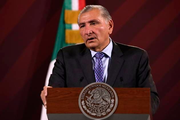The Secretary of the Interior of Mexico presides over the press conference at the National Palace April 24, 2023, Mexico City, Mexico: The Secretary of the Interior of Mexico, Adan Augusto Lopez chairs the morning conference of the President of Mexico, Andres Manuel Lopez Obrador, who is convalescing from Covid 19 at the National Palace in Mexico City. on April 24, 2023 in Mexico City, Mexico (Photo by Luis Barron Eyepix Group). Copyright: xLuisxBarronx xEyepixxGroupx LB20230424_ADAN_ALH2