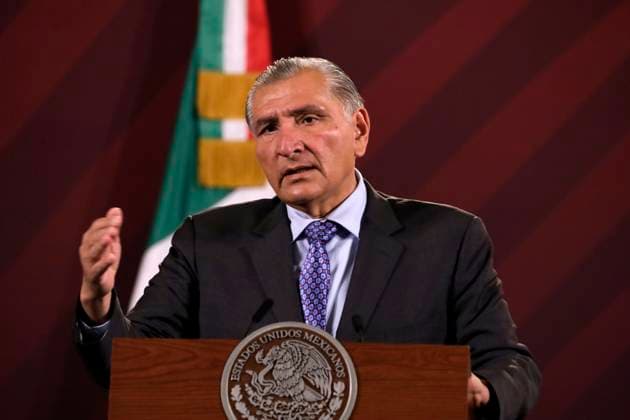 The Secretary of the Interior of Mexico presides over the press conference at the National Palace April 24, 2023, Mexico City, Mexico: The Secretary of the Interior of Mexico, Adan Augusto Lopez chairs the morning conference of the President of Mexico, Andres Manuel Lopez Obrador, who is convalescing from Covid 19 at the National Palace in Mexico City. on April 24, 2023 in Mexico City, Mexico (Photo by Luis Barron Eyepix Group). Copyright: xLuisxBarronx xEyepixxGroupx LB20230424_ADAN_ALH11