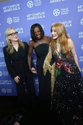 April 24, 2023, New York, NY, USA: MERYL STREEP, VIOLA DAVIS, and JESSICA CHASTAIN attend the 48th Chaplin Award Gala honoring Viola Davis, presented by Film at Lincoln Center,.Alice Tully Hall, Lincoln Center, NYCApril 24, 2023 .New York City..April 24, 2023. New York USA - ZUMAms4_ 20230424_zaf_ms4_013 Copyright: xSoniaxMoskowitzxGordonx