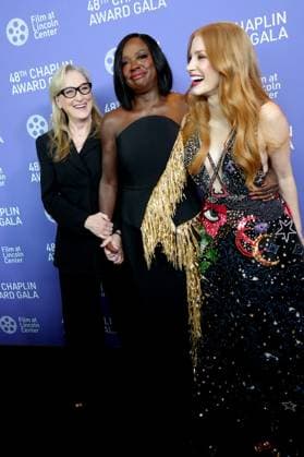 April 24, 2023, New York, NY, USA: MERYL STREEP, VIOLA DAVIS, and JESSICA CHASTAIN attend the 48th Chaplin Award Gala honoring Viola Davis, presented by Film at Lincoln Center,.Alice Tully Hall, Lincoln Center, NYCApril 24, 2023 .New York City..April 24, 2023. New York USA - ZUMAms4_ 20230424_zaf_ms4_025 Copyright: xSoniaxMoskowitzxGordonx