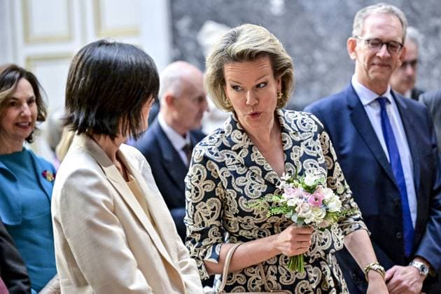 Entertainment Themen der Woche KW17 Entertainment Bilder des Tages Queen Mathilde of Belgium pictured during the award ceremony for the second Baillet Latour Biomedical Award, in Brussels, Tuesday 25 April 2023. This year s theme is neuroscience. The award goes to a young researcher at KU Leuven for her research on the molecular basis of brain plasticity.  DIRKxWAEM 65979735