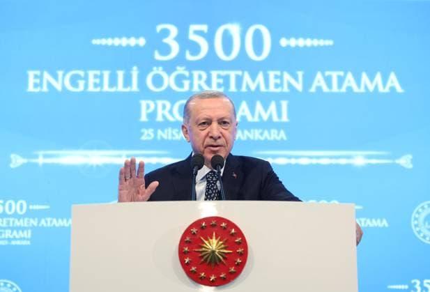 News Themen der Woche KW17 News Bilder des Tages Turkish President Recep Tayyip Erdogan speaks during the appointment ceremony of the 3,500 teachers with disabilities at the Meb Sura Hall in Ankara Turkish President Recep Tayyip Erdogan speaks during the appointment ceremony of the 3,500 teachers with disabilities at the Meb Sura Hall in Ankara, Turkiye on April 25, 2023. Photo by Turkish presidency apaimages Ankara Ankara Turkey 250423_Turkey_TPO_00 (1) Copyright: xapaimagesxTurkishxpresidencyx xapaimagesx