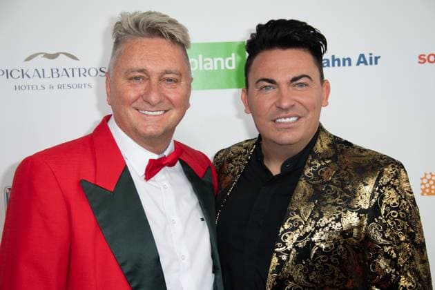 Matthias MANGIAPANE und Hubert FELLA, TV Darsteller, Roter Teppich, Red Carpet Show, Ankunft, arrival, Die Goldene Sonne 2023, am 22.04.2023 im Wunderland Kalkar,