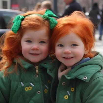 RECORD DATE NOT STATED An AI generated illustration of two young twin girls, both with ginger hair, wearing identical green jackets *** An&Verkauf AI generiert illustrierung des Zwei Jung zweimotorig girls, beide mit Ingwer hair, wearing identisch Grün Jacken 19256962 ,property released