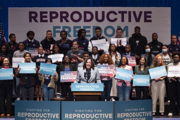 US Vice President Kamala Harris speaks on reproductive rights at Howard University in Washington, DC, on Tuesday, April 25, 2023. Harris s comments come in the wake of numerous court orders restricting abortion access, as most abortions are now banned in 15 states.  WASP20230425205 JIMxLOxSCALZO