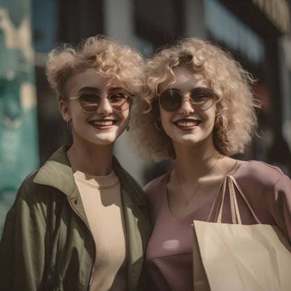 RECORD DATE NOT STATED An AI generated illustration of two blonde females smiling at the camera *** An&Verkauf AI generiert illustrierung des Zwei Blondine ‘Women lächelnd im der Kamera 19227458 ,property released
