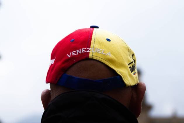 Venezuelan migrants living in Colombia protest against the International conference about the political process of Venezuela held in Bogota, Colombia on April 25, 2023. Bogota Cundinamarca Colombia Copyright: xChepaxBeltranx xVWPicsx CHE_VZLACONF_25042023_002