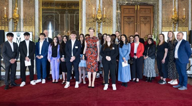 Queen Mathilde of Belgium poses for the photographer during the presentation of the Queen Mathilde Prize ISEE IDEA IDO of the Queen Mathilde Fund, at the Royal Palace in Brussels, Wednesday 26 April 2023. The Queen Mathilde Fund annually supports dozens of initiatives in Belgium that empower socially vulnerable children and young people. The project call I SEE, IDEA, I DO specifically provides support and professional guidance to young people who are looking for solutions to local challenges and thus aims to encourage young people s entrepreneurship. Just before the award ceremony, the Queen had a meeting with the youth jury, which again selected the laureate of the Queen Mathilde Prize from various projects this year.  BENOITxDOPPAGNE 66108622