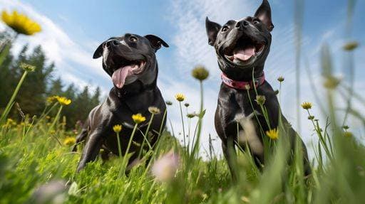 RECORD DATE NOT STATED An AI generated illustration of Two black dogs, with mouths agape, sitting in a lush field of tall grass *** An&Verkauf AI generiert illustrierung des Zwei Schwarz dogs, mit Münder agape, sitzend ÊIn einer ueppige Feld des hochgewachsen Gras 19231979
