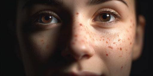 RECORD DATE NOT STATED An AI generated illustration of an adolescent female with a complexion featuring red spots and freckles *** An&Verkauf AI generiert illustrierung des An&Verkauf halbwüchsigen weiblich mit einer Teint featuring Roter Flecken und Sommersprossen 19239082 ,property released