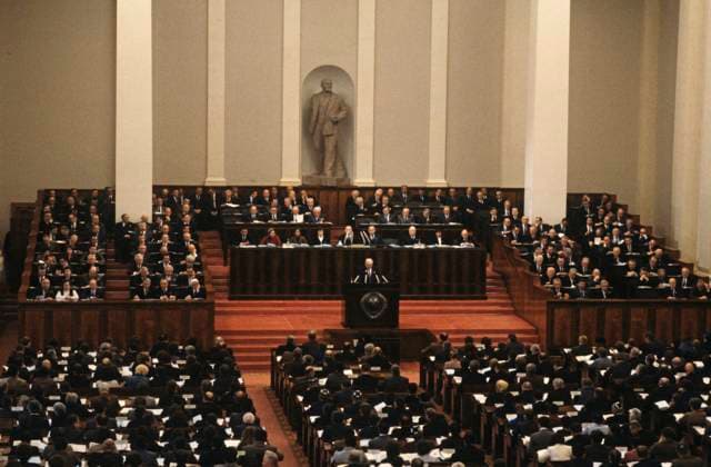 Second session of USSR Supreme Soviet (11th convocation) 8405688 28.11.1984 The second session of the USSR Supreme Soviet (11th convocation), November 27-28, 1984. Nikolai Baibakov, Deputy Chair of the USSR Council of Ministers, Chair of the USSR State Plan, presents the report on the state plan of economic and social development of the Soviet Union for 1985 and on the progress in the 1984 state plan of economic and social development of the Soviet Union, during a joint meeting of the Council of Union and the Council of Ethnicities at the meeting hall of the USSR Supreme Soviet in the Kremlin. Yuryi Abramochkin Moscow Russia  Copyright: xYuryixAbramochkinx