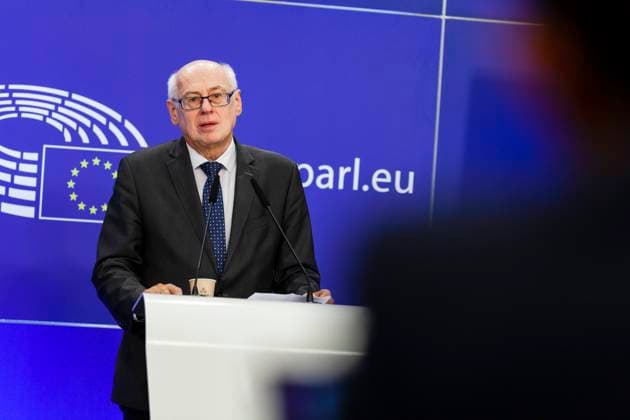 Press conference by Zdzislaw KRASNODEBSKI (ECR, PL) (right) and Michael GAHLER (EPP, DE) (left), rapporteurs for the establishment of a stronger common European defence industry.  NicolasxLandemardx xLexPictorium LePictorium_0279807