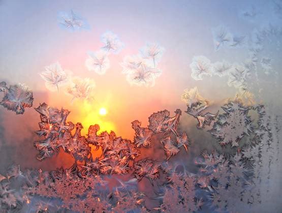 frosty natural pattern and sun on winter window Copyright: xDinaxTrifonovax xDesignxPicsx , 30544490 Copyright: AlexanderxSabilinx xDesignxPics 30544490