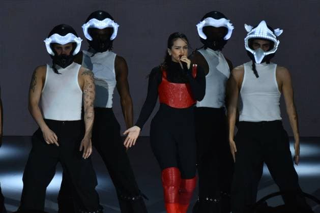 April 28, 2023, Mexico City, Mexico: Spanish Pop music singer Rosalia, 30, know as Motomami performs on stage during a free concert organized by the Mexico s Government at Zocalo square. on April 28, 2023 in Mexico City, Mexico. Mexico City Mexico - ZUMAe321 20230429_zia_e321_072 Copyright: xCarlosxTischlerx