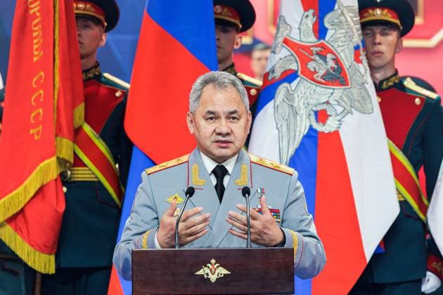 RUSSIA, MOSCOW - APRIL 29, 2023: Russia s Defence Minister Sergei Shoigu speaks at a concert marking the centenary of the CSKA sports club at the Central Academic Theatre of the Russian Army. Vadim Savitsky Russian Defence Ministry Press Office TASS  58742283