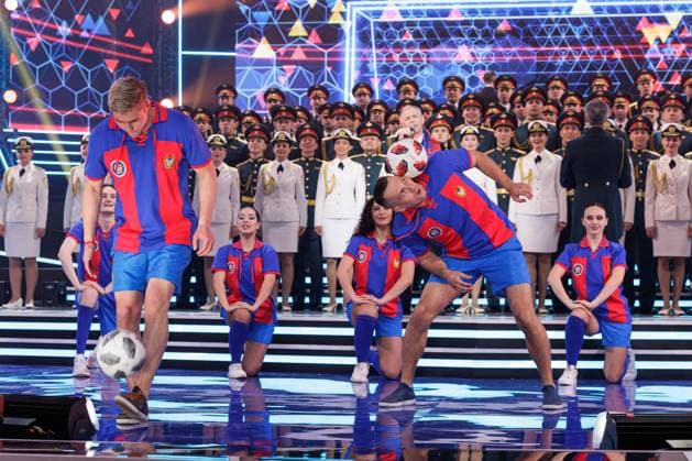 RUSSIA, MOSCOW - APRIL 29, 2023: Athletes perform at a concert marking the centenary of the CSKA sports club at the Central Academic Theatre of the Russian Army. Vadim Savitsky Russian Defence Ministry Press Office TASS  58743313