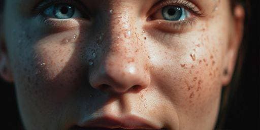 RECORD DATE NOT STATED An AI-generated illustration of a young Caucasian woman with freckles on her face smiling at the camera *** An&Verkauf AI generiert illustrierung des einer Jung kaukasisch Frau mit Sommersprossen am her Gesicht lächelnd im der Kamera 19239088 ,property released