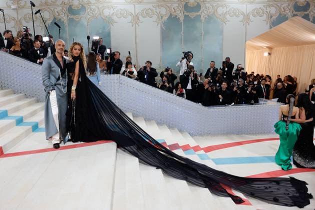 Rita Ora and Taika Waititi arrive on the red carpet for The Met Gala at The Metropolitan Museum of Art celebrating the opening of Karl Lagerfeld: A Line of Beauty in New York City on Monday, May 1, 2023.  NYP202305012902 JOHNxANGELILLO