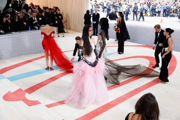 Quannah Chasinghorse arrives on the red carpet for The Met Gala at The Metropolitan Museum of Art celebrating the opening of Karl Lagerfeld: A Line of Beauty in New York City on Monday, May 1, 2023.  NYP20230501593 JOHNxANGELILLO