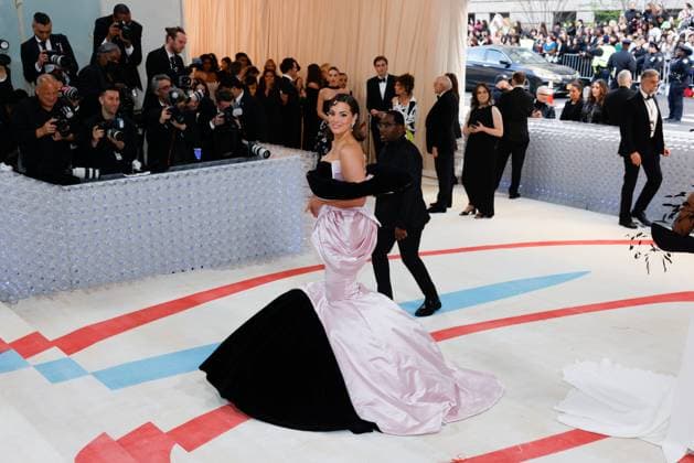 Ashley Graham arrives on the red carpet for The Met Gala at The Metropolitan Museum of Art celebrating the opening of Karl Lagerfeld: A Line of Beauty in New York City on Monday, May 1, 2023.  NYP202305012915 JOHNxANGELILLO