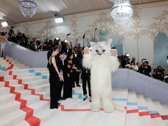 Jared Leto, (dressed as Karl Lagerfeld s cat, Choupette) arrives on the red carpet for The Met Gala at The Metropolitan Museum of Art celebrating the opening of Karl Lagerfeld: A Line of Beauty in New York City on Monday, May 1, 2023.  NYP202305012976 JOHNxANGELILLO