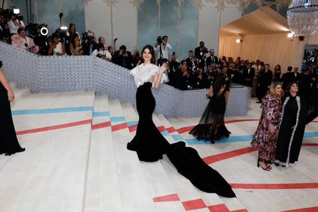 Camila Morrone arrives on the red carpet for The Met Gala at The Metropolitan Museum of Art celebrating the opening of Karl Lagerfeld: A Line of Beauty in New York City on Monday, May 1, 2023.  NYP202305012983 JOHNxANGELILLO