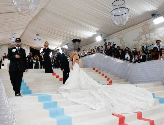 Florence Pugh and Pierpaolo Piccioli arrive on the red carpet for The Met Gala at The Metropolitan Museum of Art celebrating the opening of Karl Lagerfeld: A Line of Beauty in New York City on Monday, May 1, 2023.  NYP202305012049 JOHNxANGELILLO