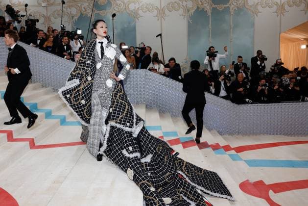 Stephanie Hsu arrives on the red carpet for The Met Gala at The Metropolitan Museum of Art celebrating the opening of Karl Lagerfeld: A Line of Beauty in New York City on Monday, May 1, 2023.  NYP202305012774 JOHNxANGELILLO