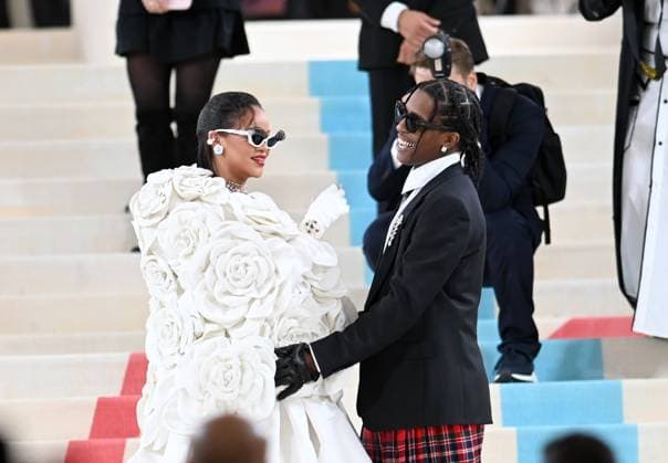 May 1, 2023, New York, New York, USA: The Metropolitan MuseumÃ¢â‚¬â ¢s annual Met Gala honoring Karl Lagerfeld brings out crowds on the carpet as well as in the street. Here Rihanna is the last arrive on the carpet with ASAP Rocky. (Photo Andrea RENAULT Zuma Press) New York USA - ZUMAg115 20230501_zaf_g115_008 Copyright: xAndreaxRenaultx