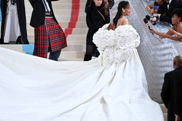 May 1, 2023, New York, New York, USA: The Metropolitan MuseumÃ¢â‚¬â ¢s annual Met Gala honoring Karl Lagerfeld brings out crowds on the carpet as well as in the street. Here Rihanna is the last arrive on the carpet with ASAP Rocky. (Photo Andrea RENAULT Zuma Press) New York USA - ZUMAg115 20230501_zaf_g115_026 Copyright: xAndreaxRenaultx
