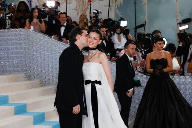 Brooklyn Beckham and Nicola Peltz Beckham arrive on the red carpet for The Met Gala at The Metropolitan Museum of Art celebrating the opening of Karl Lagerfeld: A Line of Beauty in New York City on Monday, May 1, 2023.  NYP202305012068 JOHNxANGELILLO