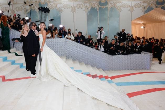 Florence Pugh and Pier Paolo Piccioli arrive on the red carpet for The Met Gala at The Metropolitan Museum of Art celebrating the opening of Karl Lagerfeld: A Line of Beauty in New York City on Monday, May 1, 2023.  NYP202305015062 JOHNxANGELILLO