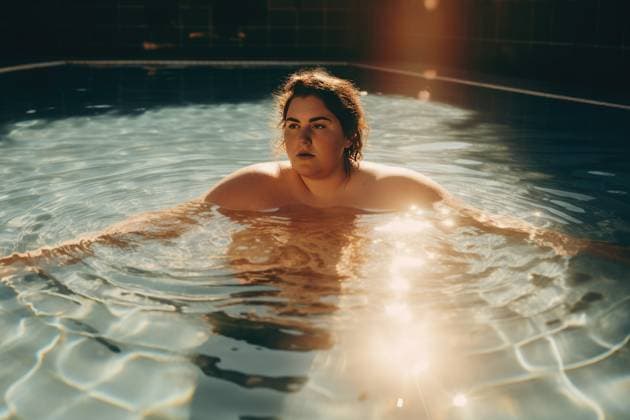 Creative Highlights Symbolbilder Young active plus size woman swimming in a pool. AI Generative Wroc?aw, Lower Silesian Voivodeship, Poland R_PJWUOI230502B3-1178237-01 ,property released