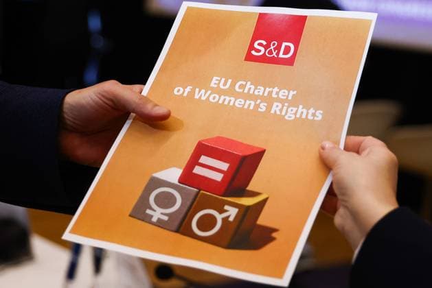 EU Socialists And Democrats Meeting In Krakow, Poland A poster with S&D s EU Charter of Women s Rights is seen during the Socialists and Democrats in the European Parliament congress in Krakow, Poland on May 3rd, 2023. During the special external Group meeting members of S&D adopted a proposal for an EU Charter of Women™s Rights, a flagship project ahead of the European elections in 2024. Krakow Poland  Copyright: xBeataxZawrzelx originalFilename: zawrzel-eusocial230503_npmGe.jpg
