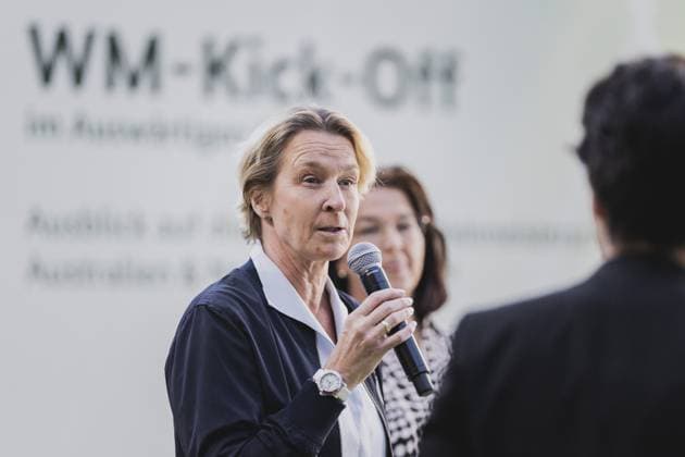 Martina Voss-Tecklenburg, Bundestrainerin der Fussballnationalmannschaft der Frauen, aufgenommen beim WM-KickOff im Auswaertigen Amt in Berlin, 03.05.2023. Berlin Germany Copyright: xFlorianxGaertnerx
