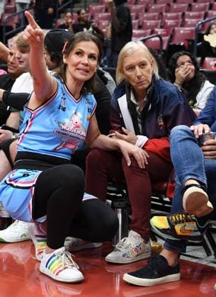 SUNRISE FL - MAY 03: Julia Lemigova and Martina Navratilova attend the Wooshi World Celebrity Basketball Classic at The FLA Live Arena on May 3, 2023 in Sunrise, Florida. Copyright: xmpi04x