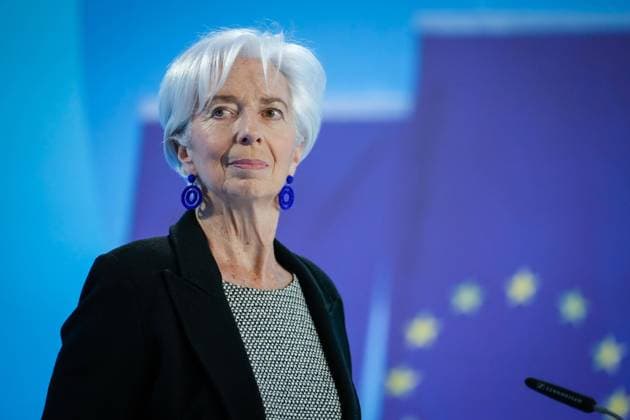 Pressekonferenz der EZB Europaeische Zentralbank Aktuell, 04.05.2023, Frankfurt, Christine Lagarde Praesidentin der Europaeischen Zentralbank im Portrait mit dem EU Logo im Hintergrund bei der heutigen Pressekonferenz in der EZB Europaeischen Zentralbank in Frankfurt Frankfurt Hessen Deutschland *** Press Conference of the ECB European Central Bank News, 04 05 2023, Frankfurt, Christine Lagarde President of the European Central Bank in portrait with the EU logo in the background at todays press conference at the ECB European Central Bank in Frankfurt Frankfurt Hesse Germany