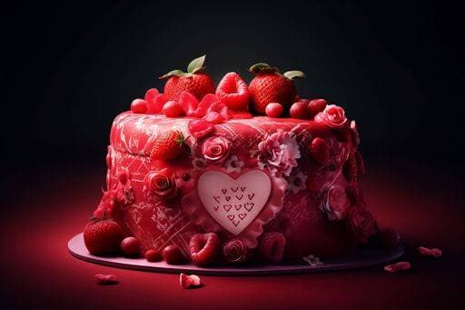 RECORD DATE NOT STATED An AI-generated illustration of a delectable red cake with berries. *** An&Verkauf AI generiert illustrierung des einer delectable Roter Kuchen mit Beeren 19330869