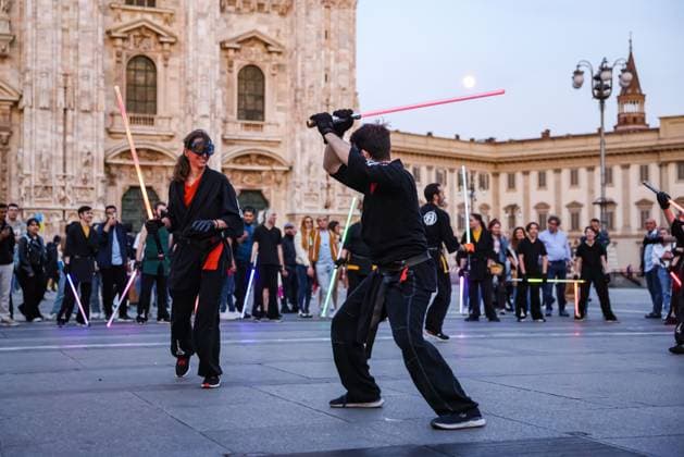 May The Fourth Star Wars Day Celebration In Milan Fans during the May The Fourth Star Wars Day celebration in Piazza Duomo on May 04, 2023 in Milan, Italy. Milan Italy  Copyright: xAlessandroxBremecx originalFilename: bremec-notitle230504_npntI.jpg
